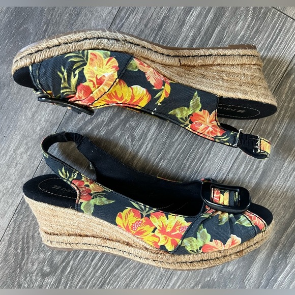 Naturalizer Bina Tropical Floral Hibiscus Peep Toe Espadrille Platform Wedge 7.5 - Picture 5 of 10